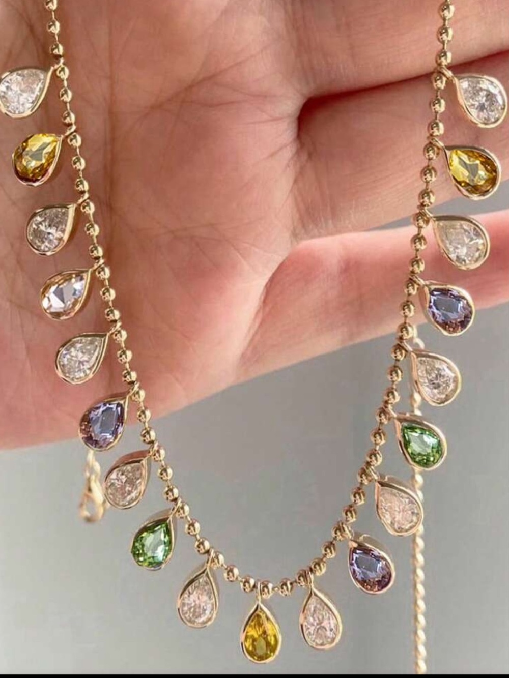 Gold Teardrop Multi-Gem Necklace R629